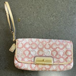 Coach Kristin Wristlet Foldover Beige/ Fabric with Signature C Gold Letter